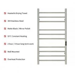 KWW 10-Bars Stainless Steel Wall Mounted Electric Towel Warmer Rack in Polished Silver -Toilet Storage Shop 10 bars polished silver towel warmers ktw01 2140p 44 1000