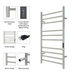 KWW 10-Bars Stainless Steel Wall Mounted Electric Towel Warmer Rack in Polished Silver -Toilet Storage Shop 10 bars polished silver towel warmers ktw01 2140p c3 1000