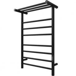 KWW 7-Bars Stainless Steel Wall Mounted Electric Towel Warmer Rack with Top Shelf in Matte Black