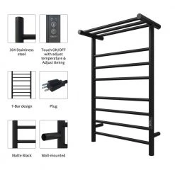 KWW 7-Bars Stainless Steel Wall Mounted Electric Towel Warmer Rack with Top Shelf in Matte Black -Toilet Storage Shop 7 bars matte black kww towel warmers ktw02 2132b c3 1000