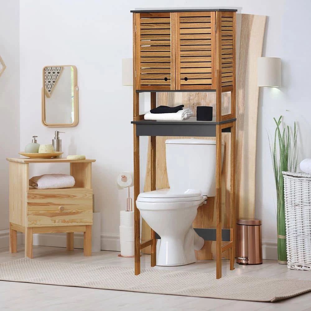 Unbranded Elements 24 in. W x 69 in. H x 9 in. D Acacia Gray MDF Over-the-Toilet Storage in Acacia and Gray 4 Unbranded Elements 24 in. W x 69 in. H x 9 in. D Acacia Gray MDF Over-the-Toilet Storage in Acacia and Gray - Image 2