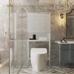 Unbranded Engles 30.55 in. W x 69.29 in. H x 9.84 in. D Antique White Over-The-Toilet Storage in Antique White 15 Unbranded Engles 30.55 in. W x 69.29 in. H x 9.84 in. D Antique White Over-The-Toilet Storage in Antique White -Toilet Storage Shop antique white over the toilet storage yxx x149 c3 1000