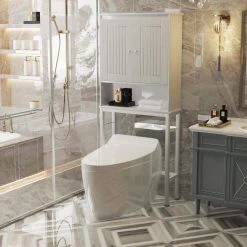 Unbranded Engles 30.55 in. W x 69.29 in. H x 9.84 in. D Antique White Over-The-Toilet Storage in Antique White 19 Unbranded Engles 30.55 in. W x 69.29 in. H x 9.84 in. D Antique White Over-The-Toilet Storage in Antique White -Toilet Storage Shop antique white over the toilet storage yxx x149 fa 1000