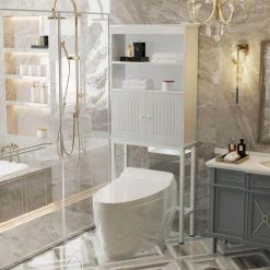 Unbranded Engles 30.55 in. W x 75.00 in. H x 9.84 in. D Antique White Over-The-Toilet Storage in Antique White 12 Unbranded Engles 30.55 in. W x 75.00 in. H x 9.84 in. D Antique White Over-The-Toilet Storage in Antique White -Toilet Storage Shop antique white over the toilet storage yxx x151 c3 1000