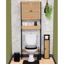 Evideco Cebu 24 in. W x 68 in. H x 8.8 in. D Brown MDF Over-the-Toilet Storage in Bamboo and Black -Toilet Storage Shop bamboo black evideco over the toilet storage 9904704 44 1000