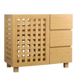Unbranded Beige Wood Bathroom Storage Basket Accent Storage Cabinets with 3 Drawer