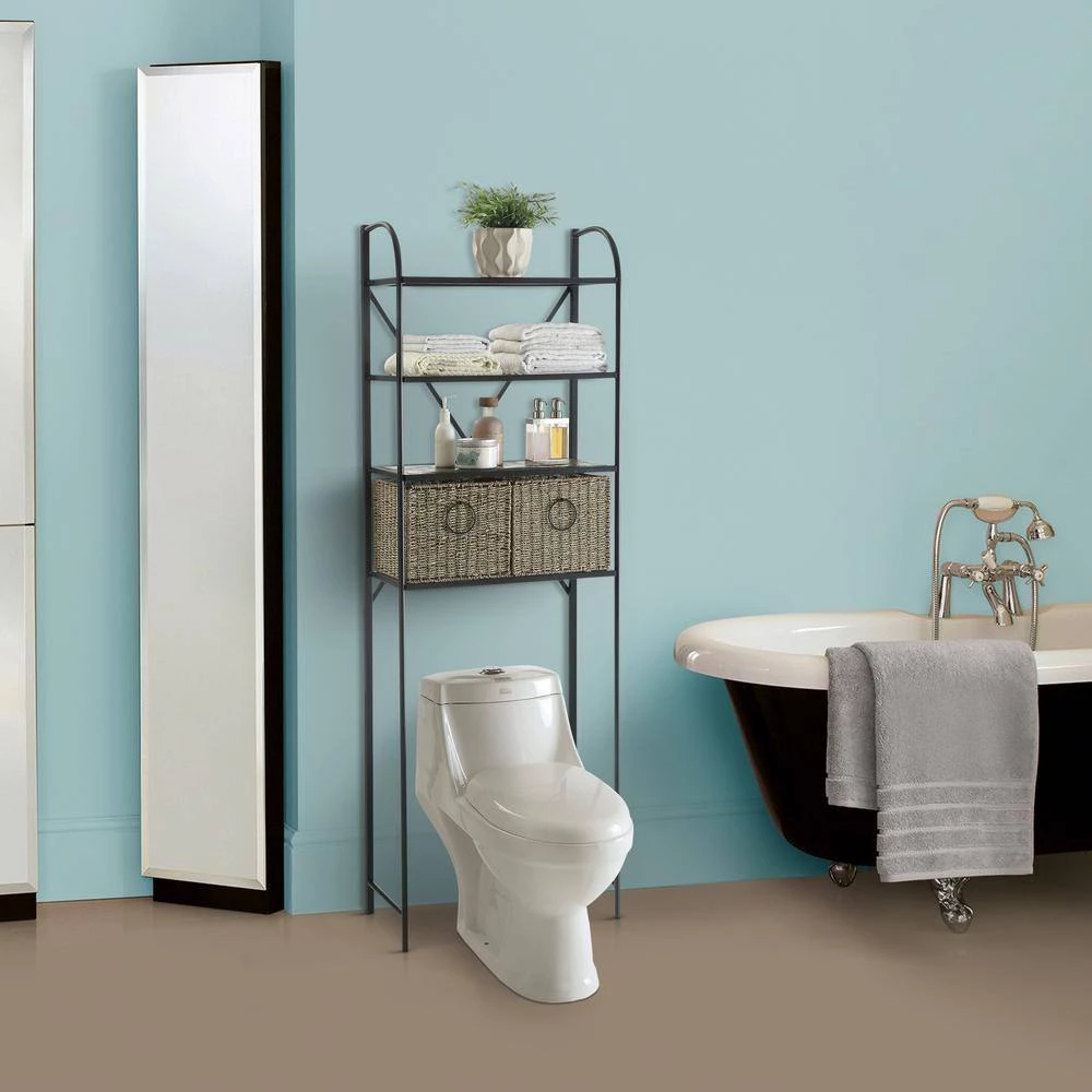 4D Concepts Glendale 24 in. W x 71 in. H x 11 in. D Black Over-the-Toilet Storage with Basket Drawer 5 4D Concepts Glendale 24 in. W x 71 in. H x 11 in. D Black Over-the-Toilet Storage with Basket Drawer - Image 3