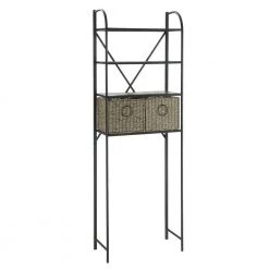 Toilet Storage Shop 17 4D Concepts Glendale 24 in. W x 71 in. H x 11 in. D Black Over-the-Toilet Storage with Basket Drawer