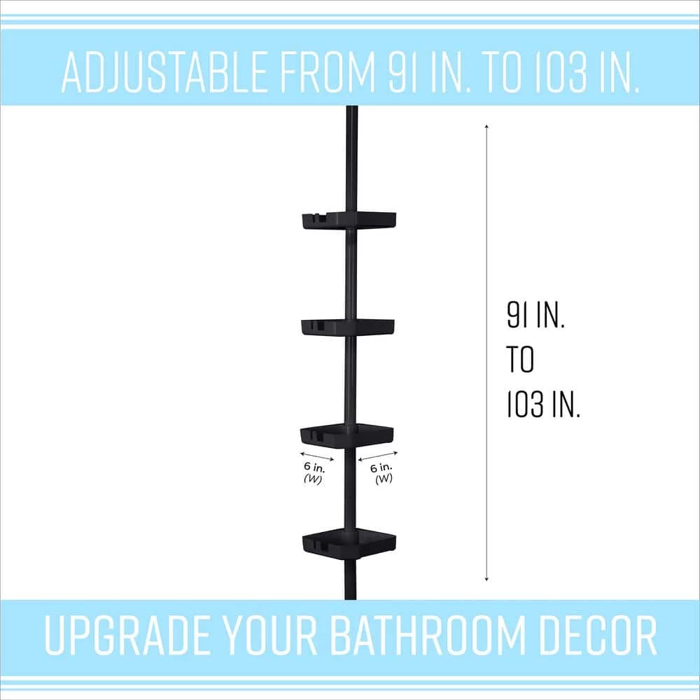 Bath Bliss 4 Tier Tension Corner Shower Organizer Caddy in Matte Black 6 Bath Bliss 4 Tier Tension Corner Shower Organizer Caddy in Matte Black - Image 4
