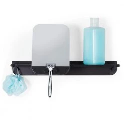Better Living Aluminum Glide Shower Shelf in Black with Mirror
