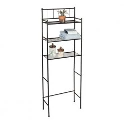 Honey-Can-Do 23.07 in. W x 65.24 in. H x 9.64 in. D Black Steel 3-Tier Over-the-Toilet Storage