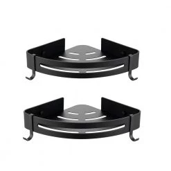 INSTER 2- Pack Wall Mount Stainless Steel Bathroom Corner Shelf with Rain Stand, Waterproof, Corrosion Resistant, in Black