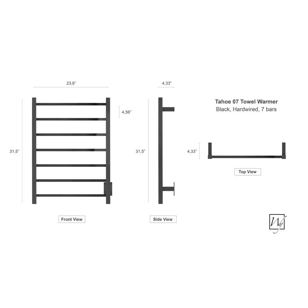 WarmlyYours Elevate Tahoe 7-Bar Hardwire Electric Towel Warmer in Black Matte Finish 5 WarmlyYours Elevate Tahoe 7-Bar Hardwire Electric Towel Warmer in Black Matte Finish - Image 3