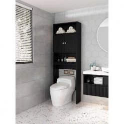 Whatseaso 24.8 in. W x 76.77 in. H x 7.87 in. D Black MDF Over-the-Toilet Storage Bathroom Space Saver Storage Cabinet in Black 12 Whatseaso 24.8 in. W x 76.77 in. H x 7.87 in. D Black MDF Over-the-Toilet Storage Bathroom Space Saver Storage Cabinet in Black -Toilet Storage Shop black over the toilet storage aun 110511138 c3 1000
