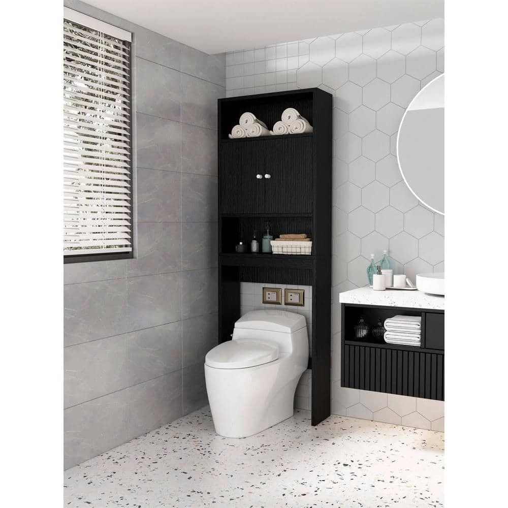 Whatseaso 24.8 in. W x 76.77 in. H x 7.87 in. D Black MDF Over-the-Toilet Storage Bathroom Space Saver Storage Cabinet in Black 5 Whatseaso 24.8 in. W x 76.77 in. H x 7.87 in. D Black MDF Over-the-Toilet Storage Bathroom Space Saver Storage Cabinet in Black - Image 3