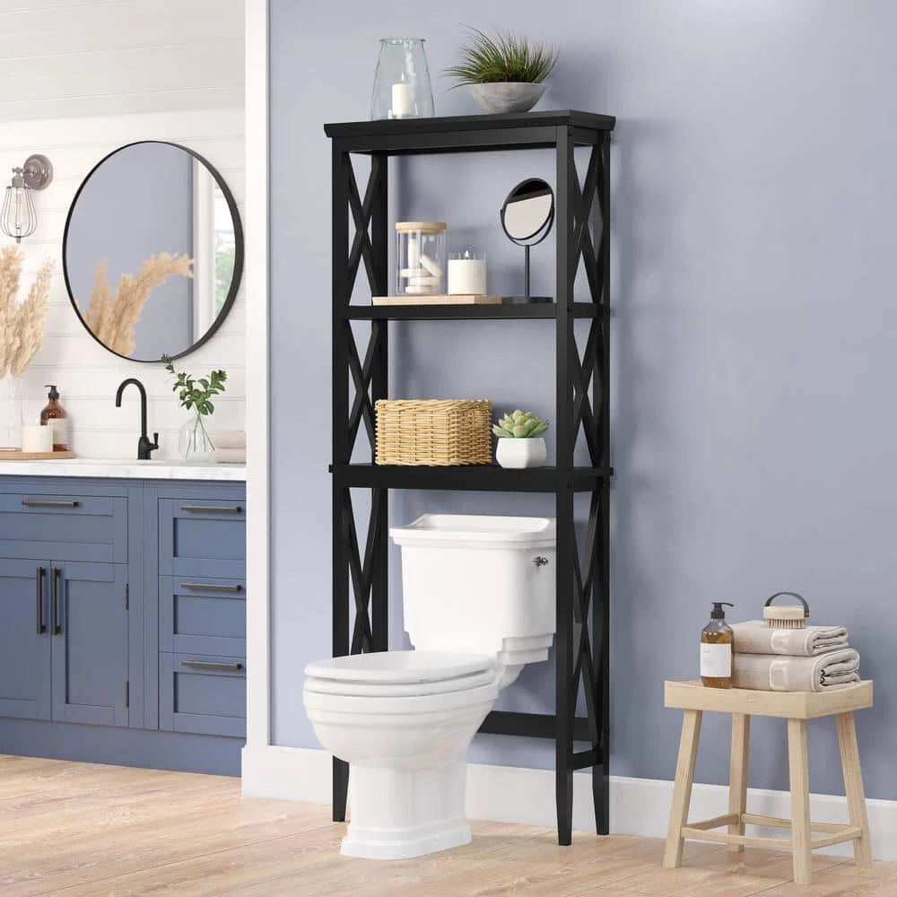 RiverRidge Home La Crosse 25.98 in. W x 63.78 in. H x 8.46 in. D Over-the-Toilet Storage in Black 7 RiverRidge Home La Crosse 25.98 in. W x 63.78 in. H x 8.46 in. D Over-the-Toilet Storage in Black - Image 5