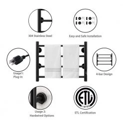 Unbranded 4 Bars Wall Mounted Heated Towel Racks with Timer Black -Toilet Storage Shop black towel warmers cuutmy mab 1f 1000