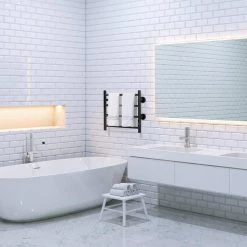 Unbranded 4 Bars Wall Mounted Heated Towel Racks with Timer Black -Toilet Storage Shop black towel warmers cuutmy mab 76 1000