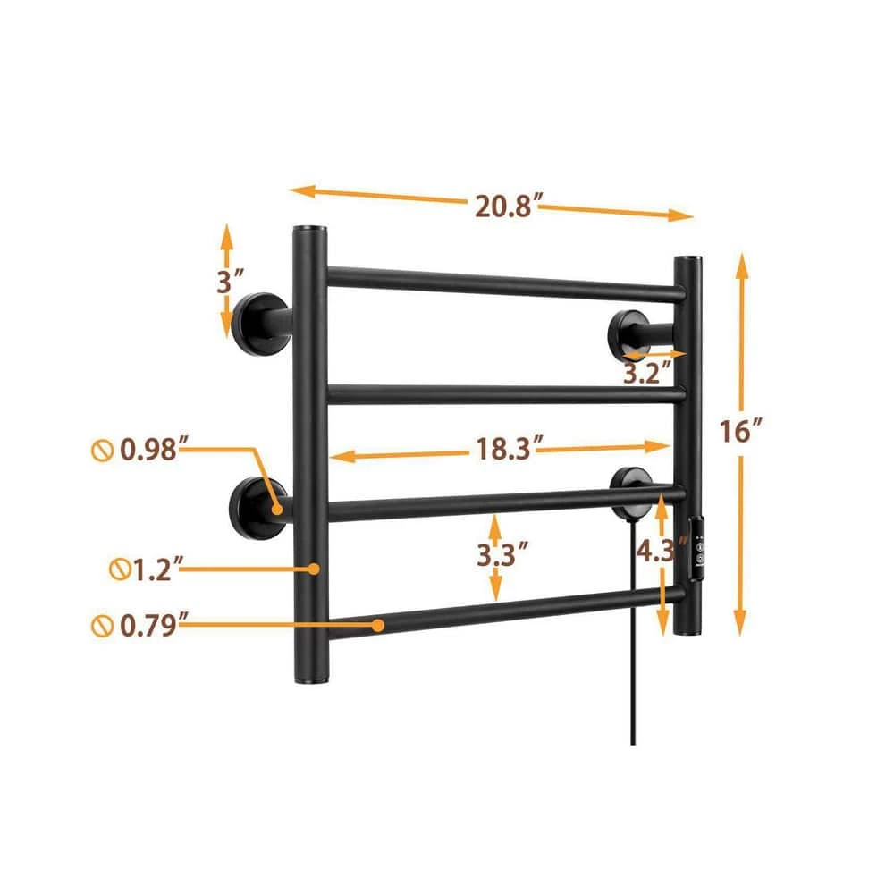 Unbranded 4-Bar Wall Mounted for Bathroom Plug-in or Hardwired Towel Warmer Stainless Steel with Timer in Black 4 Unbranded 4-Bar Wall Mounted for Bathroom Plug-in or Hardwired Towel Warmer Stainless Steel with Timer in Black - Image 2