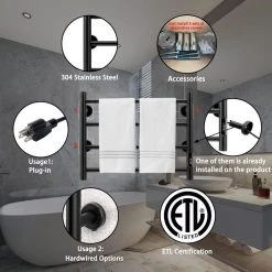 Unbranded 4-Bar Wall Mounted for Bathroom Plug-in or Hardwired Towel Warmer Stainless Steel with Timer in Black 14 Unbranded 4-Bar Wall Mounted for Bathroom Plug-in or Hardwired Towel Warmer Stainless Steel with Timer in Black -Toilet Storage Shop black towel warmers ec twb 3292 fa 1000