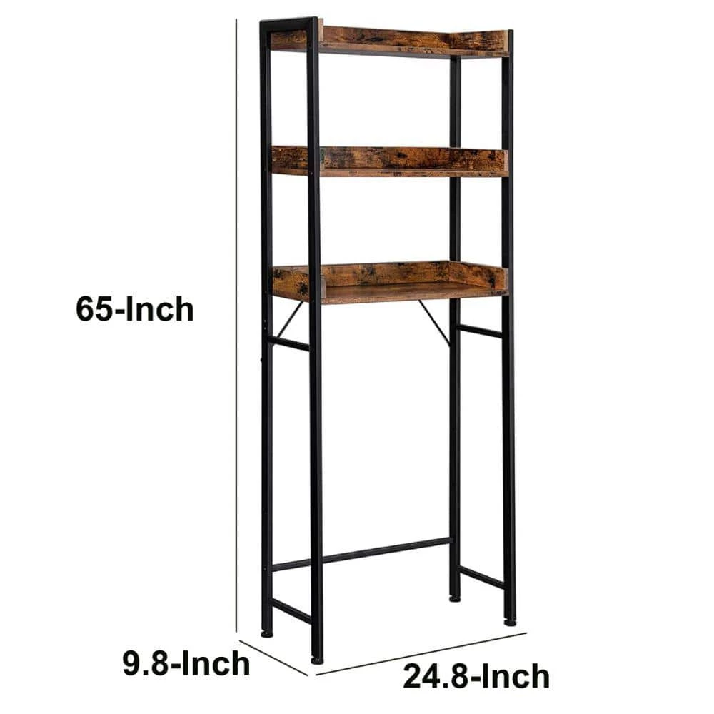 Benjara Hugh 9.8 in. W x 65 in. H x 24.8 in. D Brown Over-the-Toilet Storage Bathroom Rack in Brown and Black 7 Benjara Hugh 9.8 in. W x 65 in. H x 24.8 in. D Brown Over-the-Toilet Storage Bathroom Rack in Brown and Black - Image 5