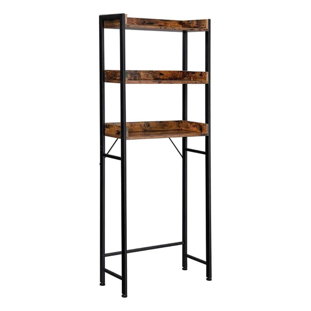 Benjara Hugh 9.8 in. W x 65 in. H x 24.8 in. D Brown Over-the-Toilet Storage Bathroom Rack in Brown and Black 3 Benjara Hugh 9.8 in. W x 65 in. H x 24.8 in. D Brown Over-the-Toilet Storage Bathroom Rack in Brown and Black