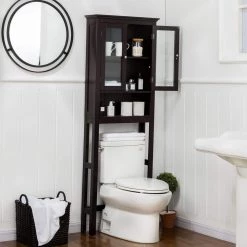 Glitzhome 24 in. W x 68.26 in. H x 7.5 in. D Espresso Over-the-Toilet Storage -Toilet Storage Shop brown glitzhome over the toilet storage gh1001003542 fa 1000