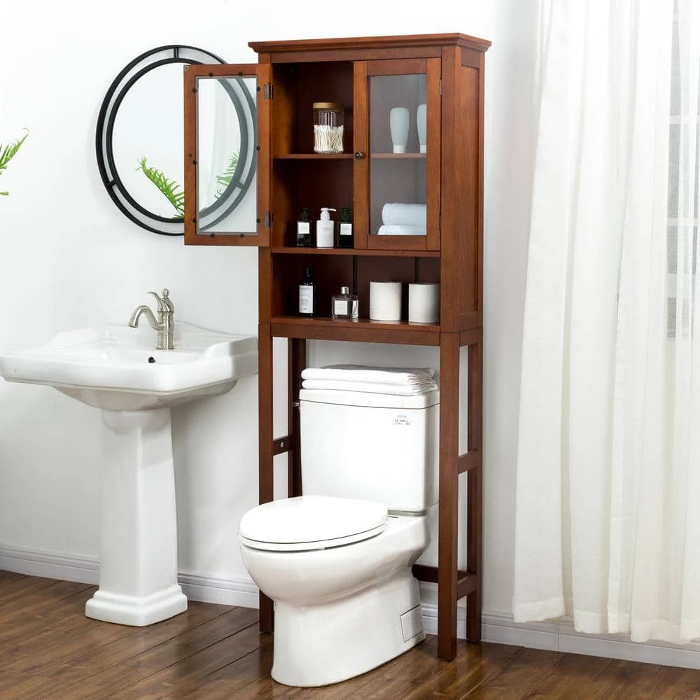 Glitzhome 26 in. W x 68.25 in. H x 9.25 in. D Brown Over-the-Toilet Storage 12 Glitzhome 26 in. W x 68.25 in. H x 9.25 in. D Brown Over-the-Toilet Storage - Image 10