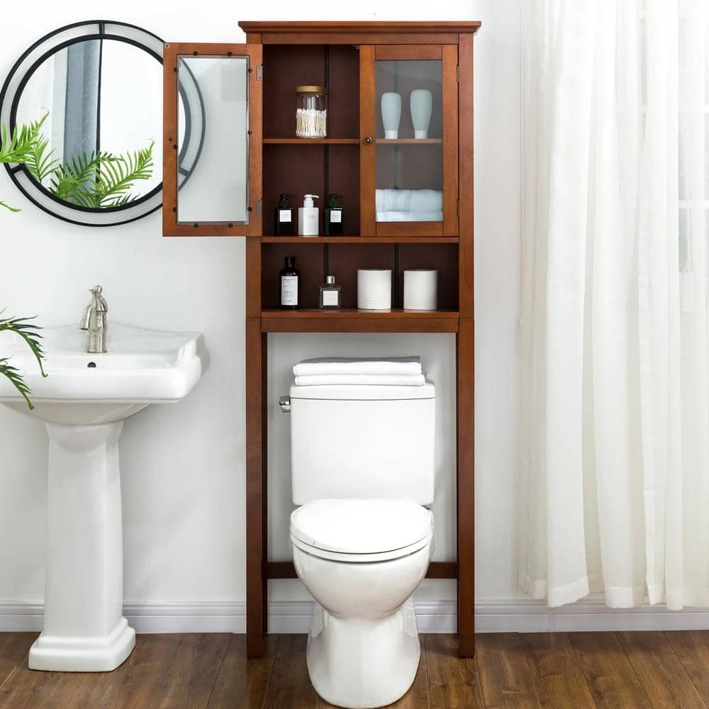 Glitzhome 26 in. W x 68.25 in. H x 9.25 in. D Brown Over-the-Toilet Storage 9 Glitzhome 26 in. W x 68.25 in. H x 9.25 in. D Brown Over-the-Toilet Storage - Image 7