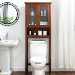 Glitzhome 26 in. W x 68.25 in. H x 9.25 in. D Brown Over-the-Toilet Storage