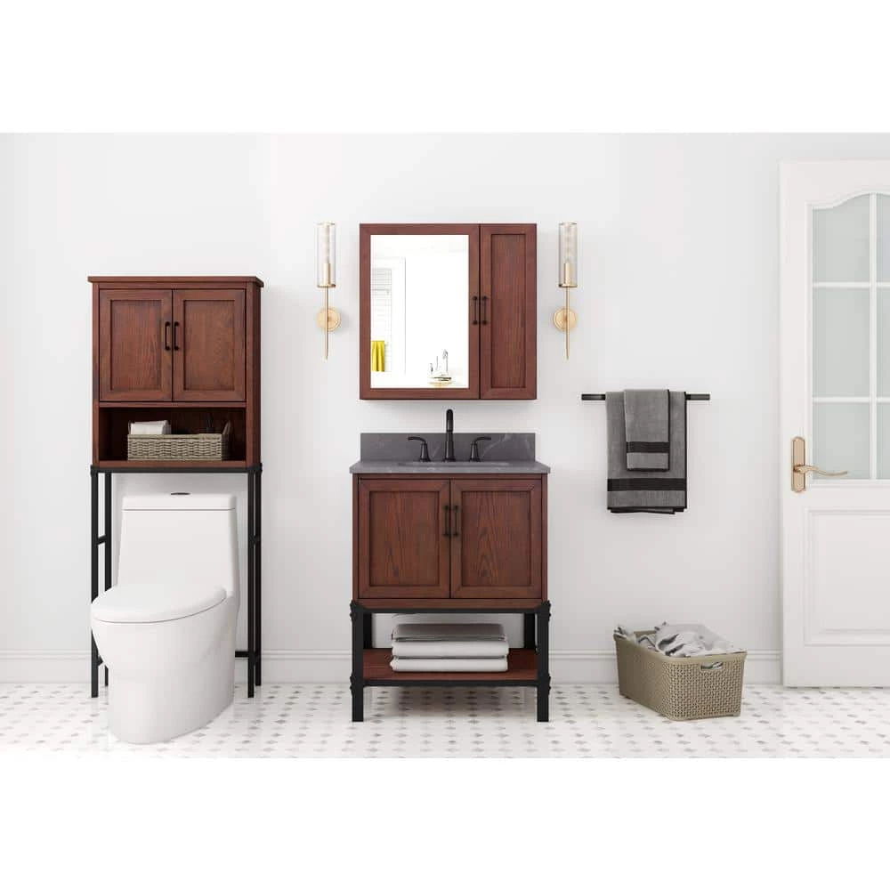 Home Decorators Collection Alster 25 in. W x 65 in. H x 8 in. D Over-the-Toilet Storage in Brown Oak 10 Home Decorators Collection Alster 25 in. W x 65 in. H x 8 in. D Over-the-Toilet Storage in Brown Oak - Image 8