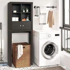 Gymax 24 in. W x 65 in. H x 8 in. D Brown Over-the-Toilet Storage Rack 2-Door Bathroom Space Saver Adjustable Shelf -Toilet Storage Shop brown over the toilet storage gym09667 1f 1000