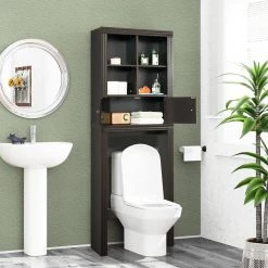 Gymax 24 in. W x 65 in. H x 8 in. D Brown Over-the-Toilet Storage Rack 2-Door Bathroom Space Saver Adjustable Shelf -Toilet Storage Shop brown over the toilet storage gym09667 4f 1000