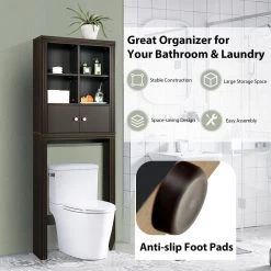 Gymax 24 in. W x 65 in. H x 8 in. D Brown Over-the-Toilet Storage Rack 2-Door Bathroom Space Saver Adjustable Shelf -Toilet Storage Shop brown over the toilet storage gym09667 fa 1000