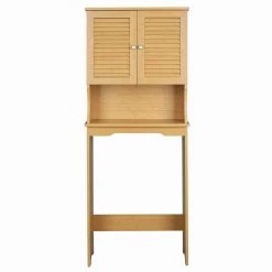 Cadeninc 23.62 in. W x 62.21 in. H x 8.98 in. D Brown Bamboo Over-the-Toilet Storage