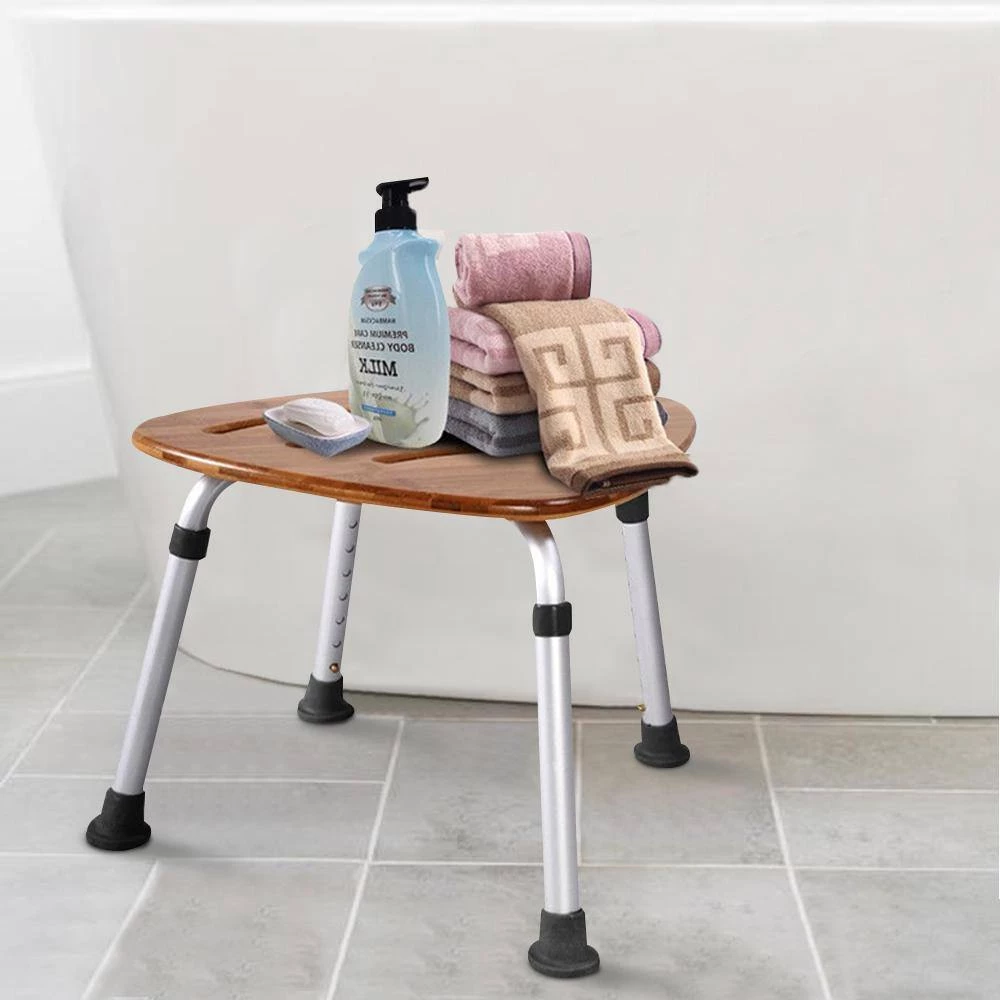 WELLFOR Fan Shaped 19 in. W x 14 in. D Bamboo Adjustable Tub and Shower Seat in Brown 11 WELLFOR Fan Shaped 19 in. W x 14 in. D Bamboo Adjustable Tub and Shower Seat in Brown - Image 9