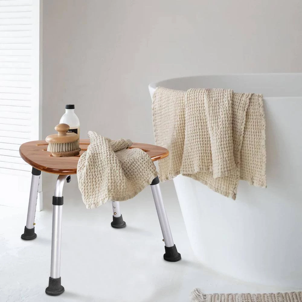 WELLFOR Fan Shaped 19 in. W x 14 in. D Bamboo Adjustable Tub and Shower Seat in Brown 4 WELLFOR Fan Shaped 19 in. W x 14 in. D Bamboo Adjustable Tub and Shower Seat in Brown - Image 2