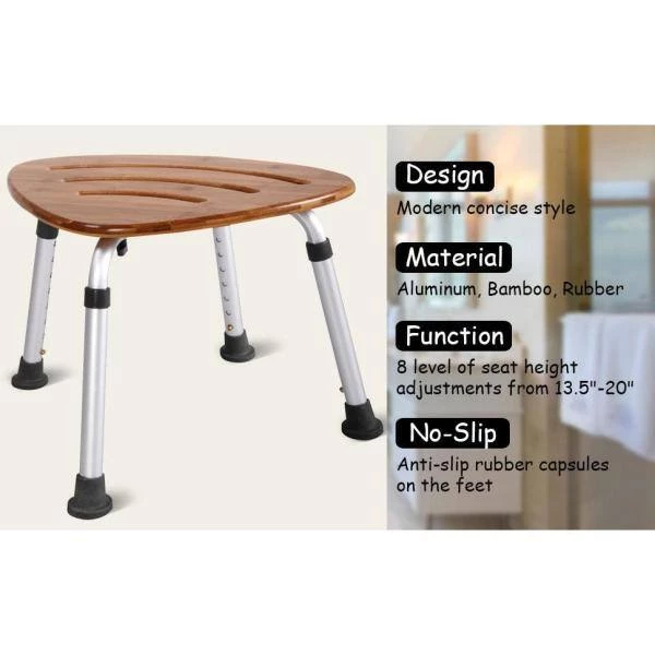 Unbranded 14 in. W x 19 in. D Fanshaped Bamboo Bath Shower Seat in Brown 6 Unbranded 14 in. W x 19 in. D Fanshaped Bamboo Bath Shower Seat in Brown - Image 4