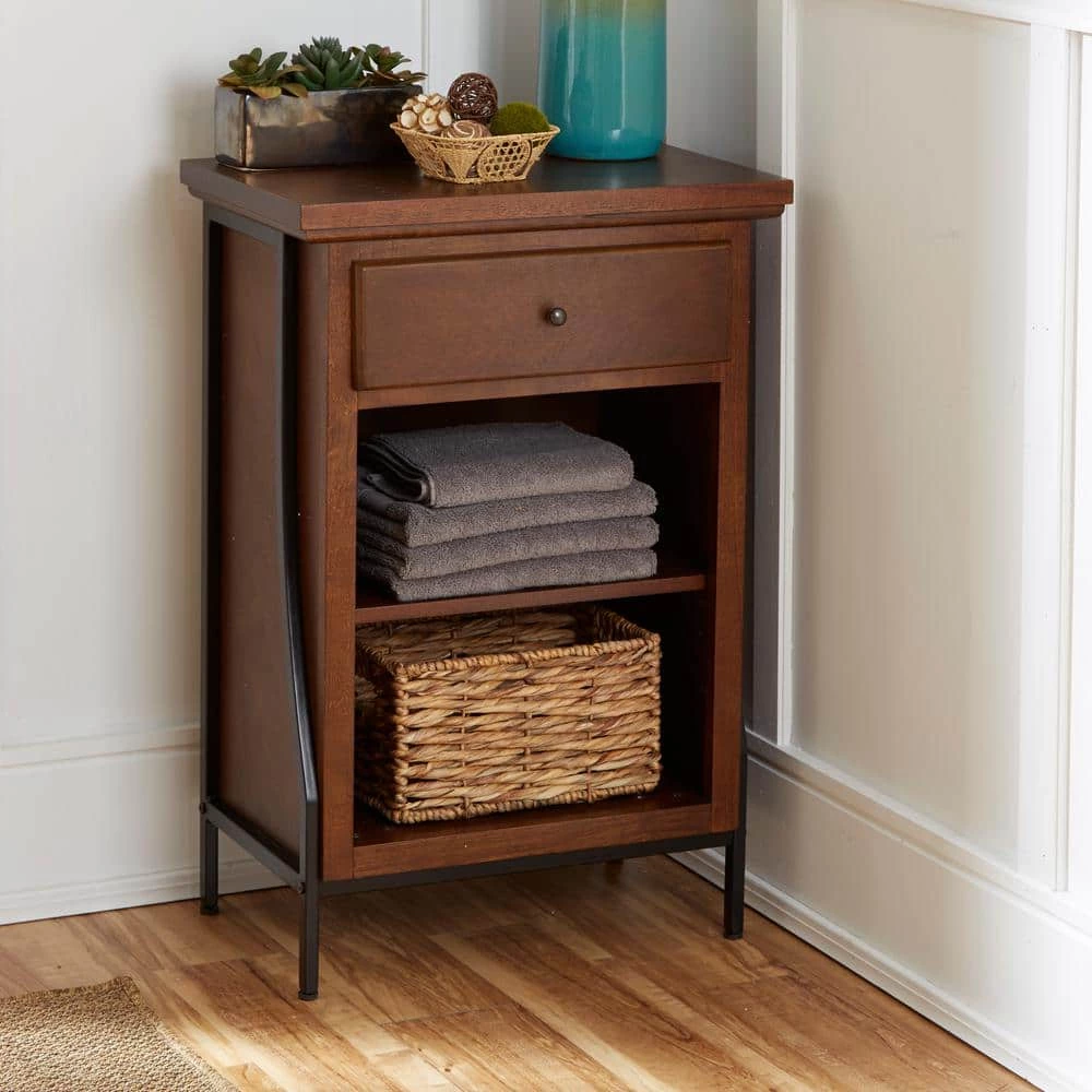 Silverwood Furniture Reimagined Leighton Bathroom Collection 23.75 in. W 2-Tier Floor Shelf with Drawer in Brown 4 Silverwood Furniture Reimagined Leighton Bathroom Collection 23.75 in. W 2-Tier Floor Shelf with Drawer in Brown - Image 2