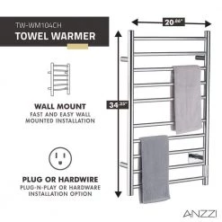 ANZZI Crete 10-Bar Stainless Steel Wall Mounted Towel Warmer Rack with Polished Chrome Finish -Toilet Storage Shop brushed nickel anzzi towel warmers tw wm104ch 44 1000