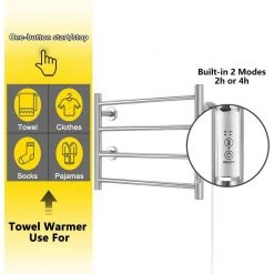 Unbranded 4 Bars Wall Mounted Heated Towel Racks with Timer Brushed Silver -Toilet Storage Shop brushed silver towel warmers cuutmy sliv 1f 1000