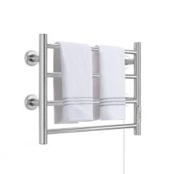 Unbranded 4 Bars Wall Mounted Heated Towel Racks with Timer Brushed Silver