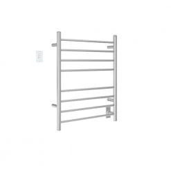 Ancona Prestige Dual 8-Bar Hardwired and Plug-in Electric Towel Warmer in Brushed Stainless Steel with Wall Countdown Timer