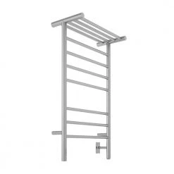 Ancona Liazzo 8-Bar Electric Wall Mount Plug-In & Hardwire Towel Warmer w/ Shelf & Integrated Timer in Brushed Stainless Steel