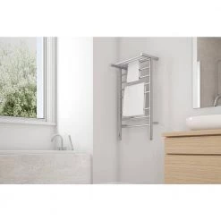 Ancona Liazzo 8-Bar Electric Wall Mount Plug-In & Hardwire Towel Warmer w/ Shelf & Integrated Timer in Brushed Stainless Steel -Toilet Storage Shop brushed stainless steel ancona towel warmers an 5447 66 1000