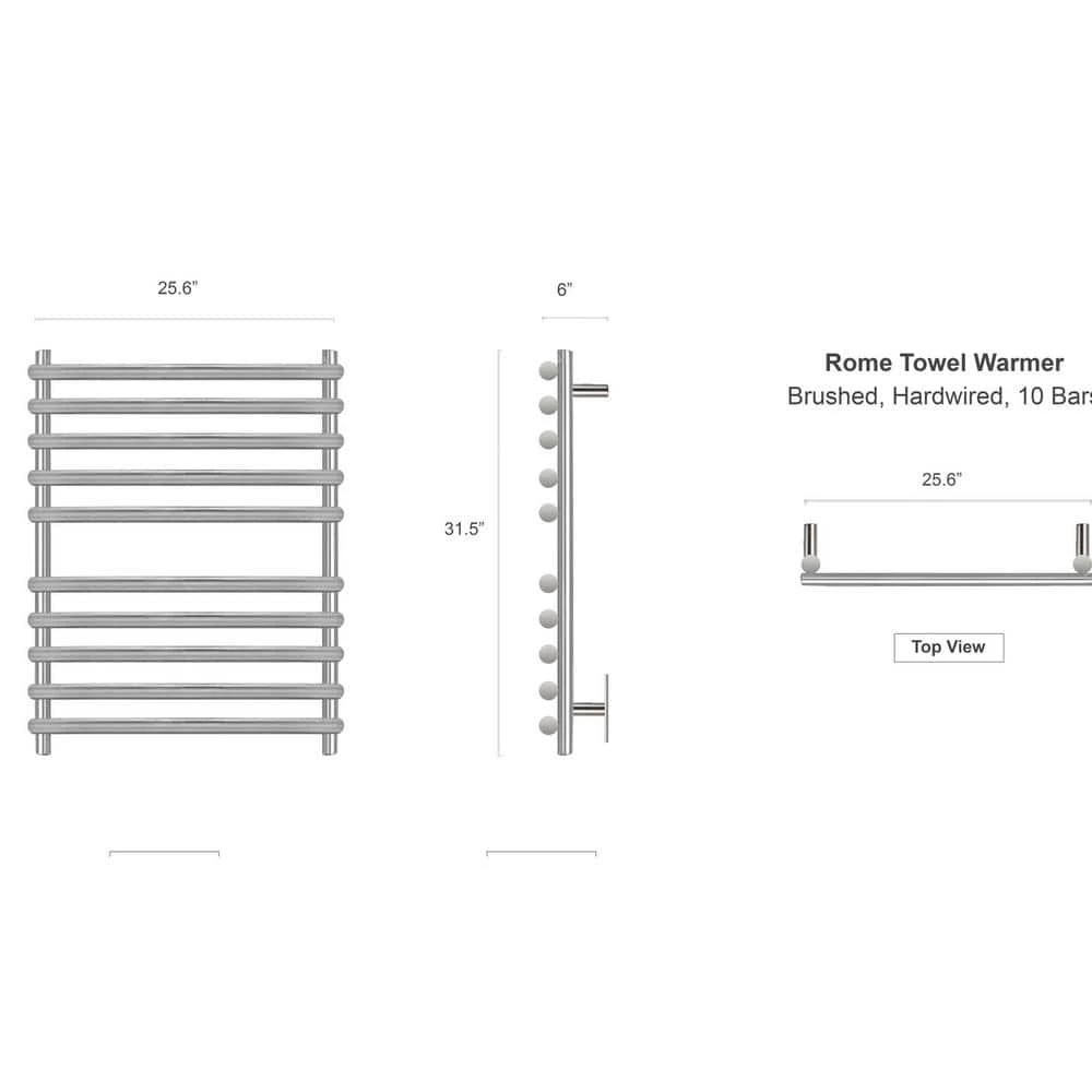 WarmlyYours Rome 10-Bars Hardwired 120-Volt 31 in. Towel Warmer in Brushed Stainless Steel 5 WarmlyYours Rome 10-Bars Hardwired 120-Volt 31 in. Towel Warmer in Brushed Stainless Steel - Image 3