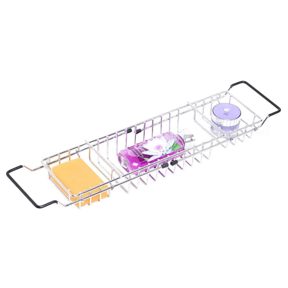 Basicwise Expandable Metal Bathtub Caddy with Rubber Handles 3 Basicwise Expandable Metal Bathtub Caddy with Rubber Handles