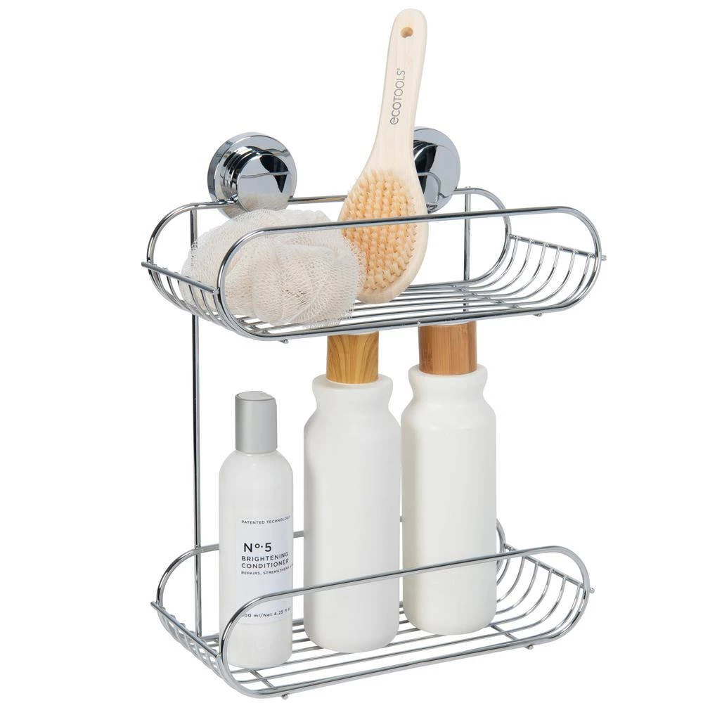 Bath Bliss 2-Tier Suction Cup Bathroom Baskets in Chrome 4 Bath Bliss 2-Tier Suction Cup Bathroom Baskets in Chrome - Image 2