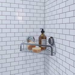 Croydex Stick 'n' Lock Corner Shower Basket 3.7 in. x 10.2 in. x 6.4 in. -Toilet Storage Shop chrome croydex shower caddies qm295941us 31 1000