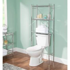 Linon Home Decor Paramount 25.75 in. W x 66 in. H x 11 in. D Chrome Silver Over-the-Toilet Storage Space-Saver -Toilet Storage Shop chrome linon home decor over the toilet storage thd03602 31 1000